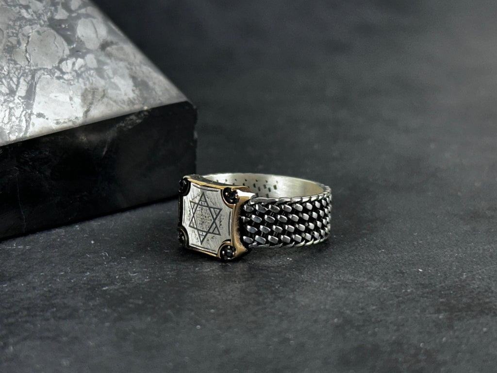 Solomon Seal Silver Ring - Handcrafted Minimalist Adjustable Band