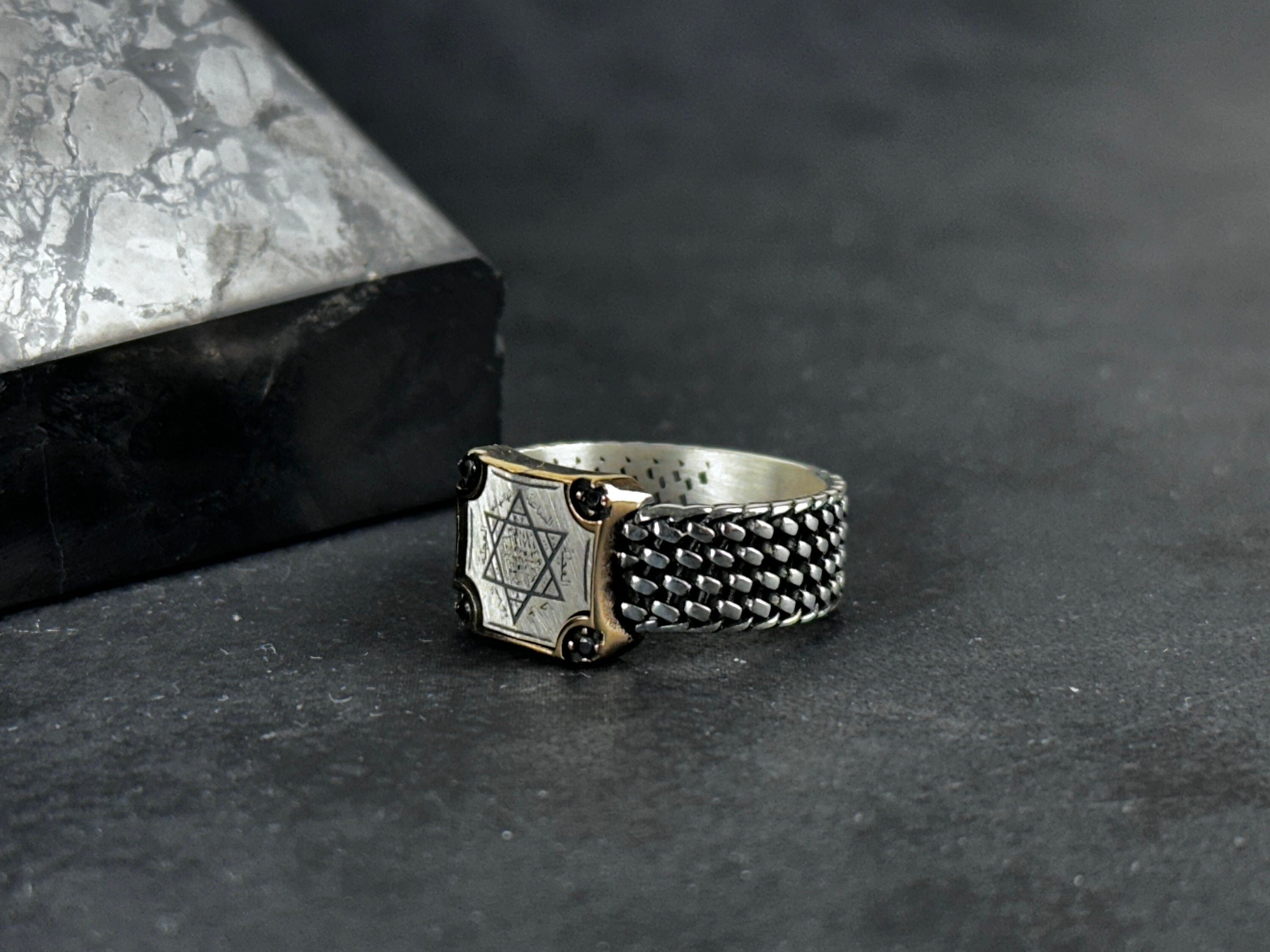 Solomon Seal Silver Ring - Handcrafted Minimalist Adjustable Band