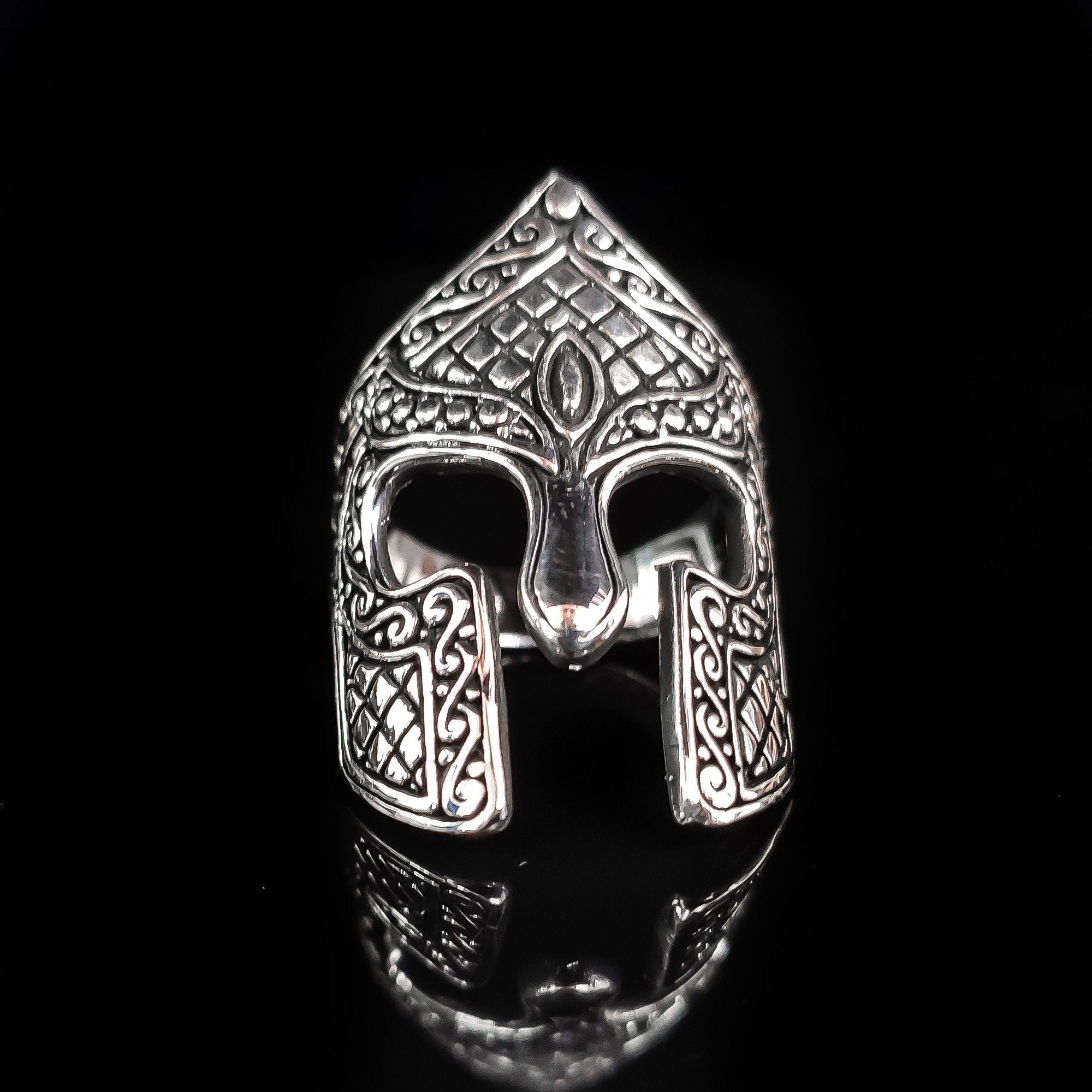 Spartan Helm Ring: Sterling Silver Warrior Design (Handmade)