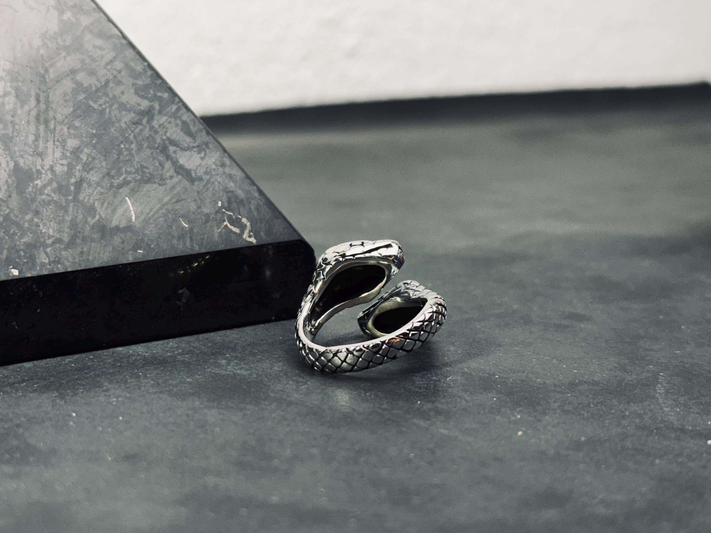 Vintage Sterling Silver Snake Ring, Adjustable Open Band (Unisex)