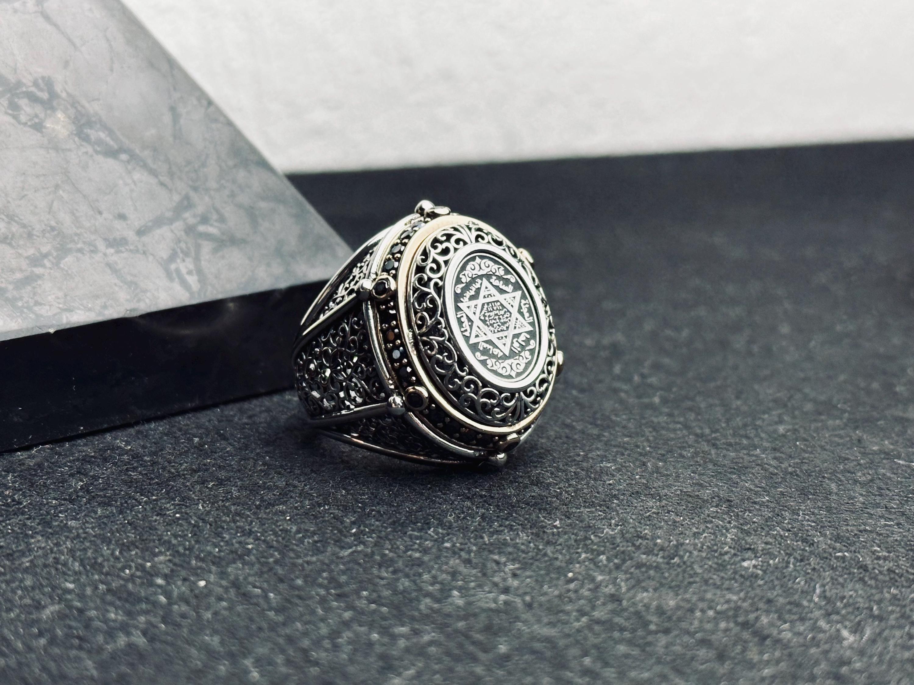 Seal of Solomon Ring: Handmade Sterling Silver - Islamic Calligraphy