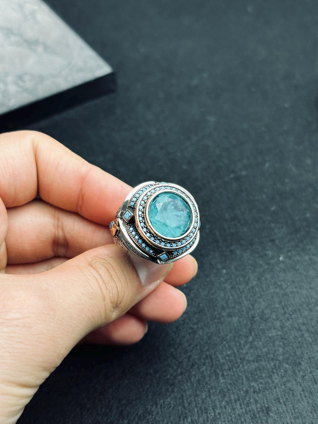 Men's Sterling Silver Ring, Blue Paraiba Tourmaline (Bold Statement)