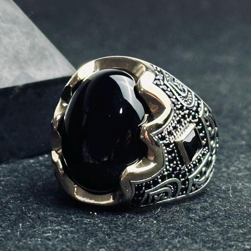 Men's Oxidized Sterling Silver Ring, Black Onyx Gemstone (Handmade)