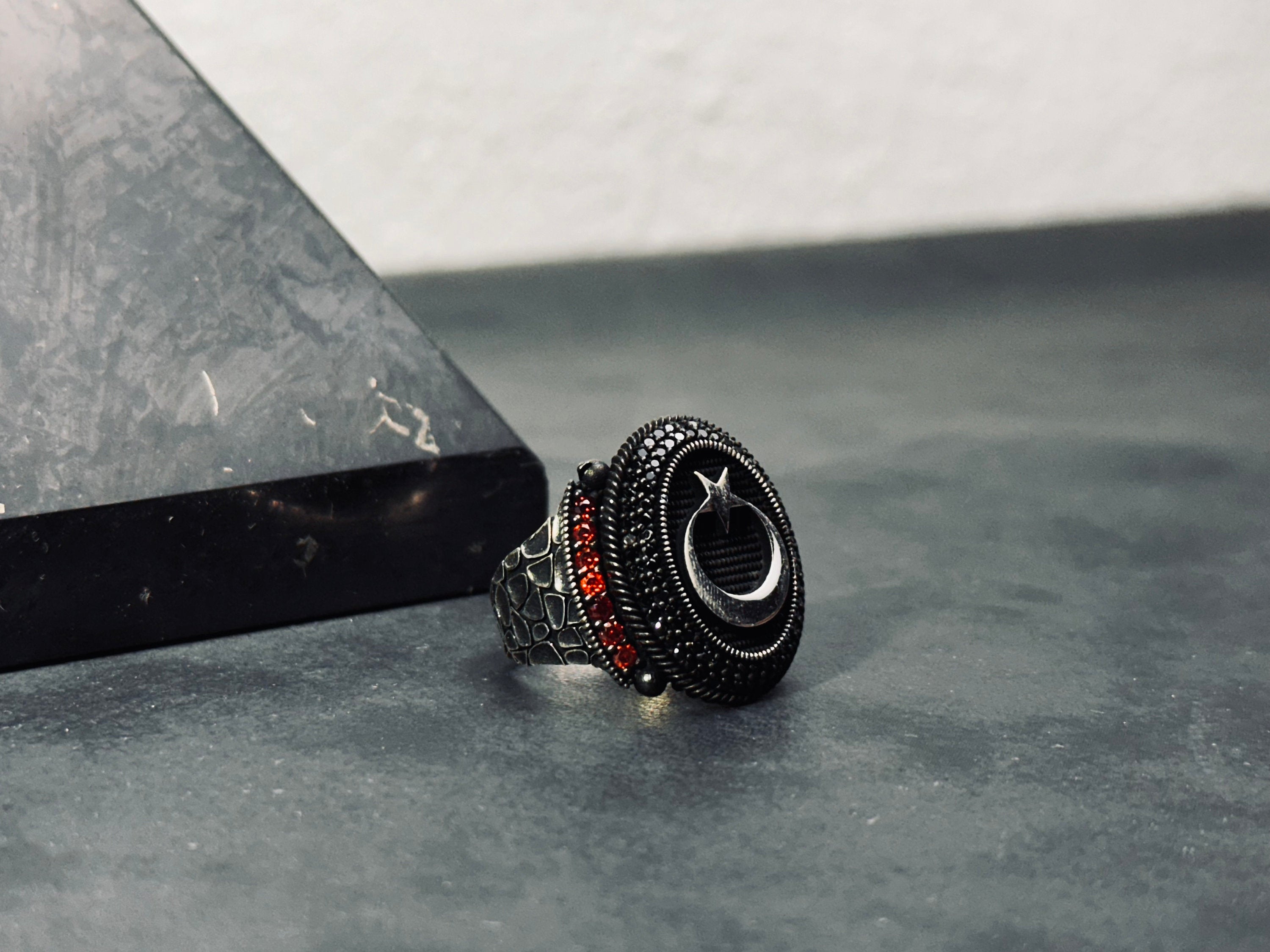 Moon Star Ring: Sterling Silver Jewelry (Handmade with CZ Stone)