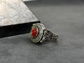 Engraved Sterling Silver Ring: Red Agate Gemstone (Men's Handmade)