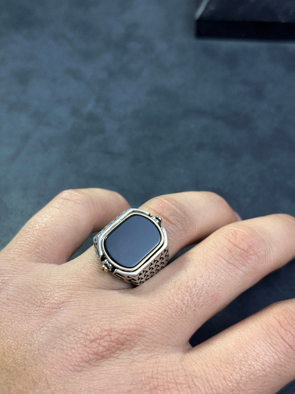 Seal of Solomon Onyx Ring, Double-Sided Sterling Silver (Men's Size)