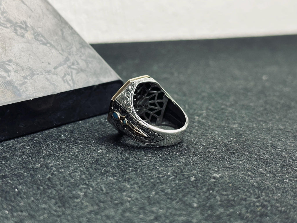 Octagon Turquoise Ring: Men's Geometric Style (Sterling Silver)