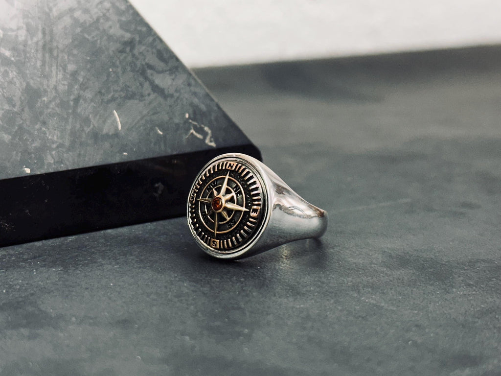 Compass Sterling Silver Ring - Handmade Adventure Jewelry