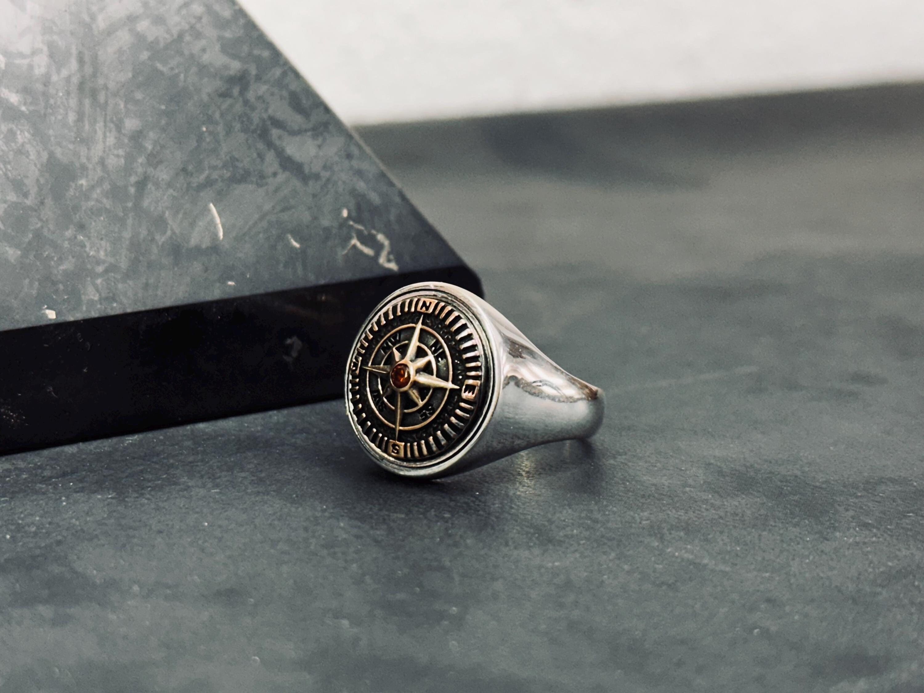 Compass Sterling Silver Ring - Handmade Adventure Jewelry