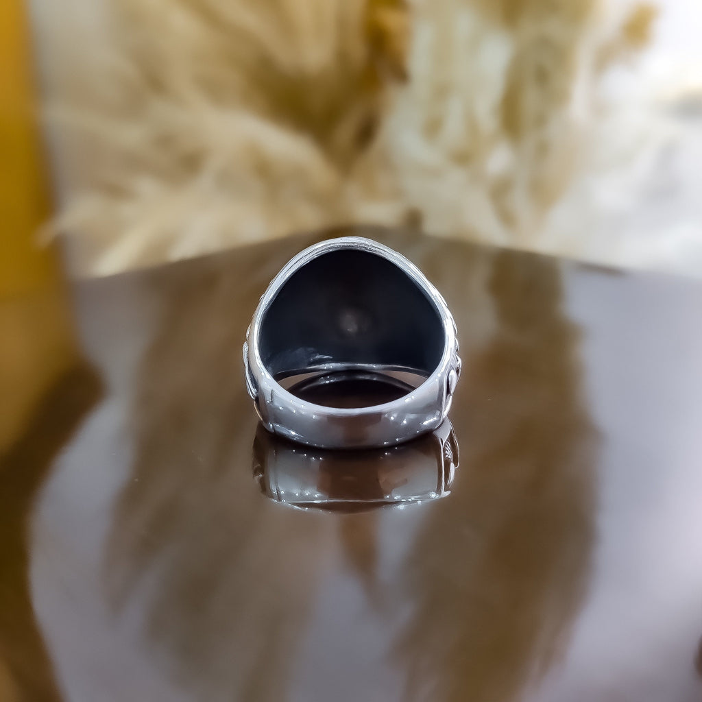Lion Head Sterling Silver Ring, Green Agate Mystic (Men's Size 7)