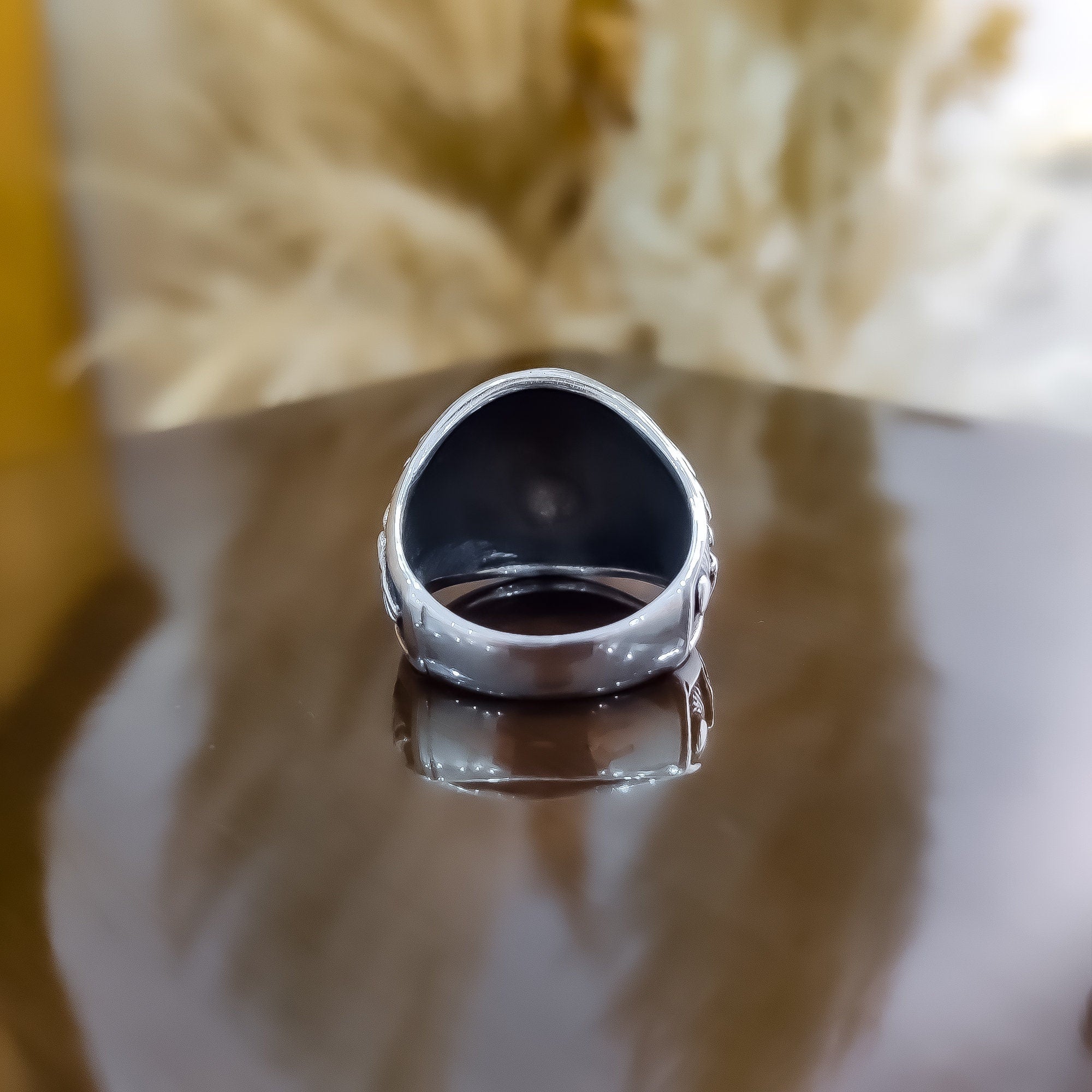 Lion Head Sterling Silver Ring, Green Agate Mystic (Men's Size 7)