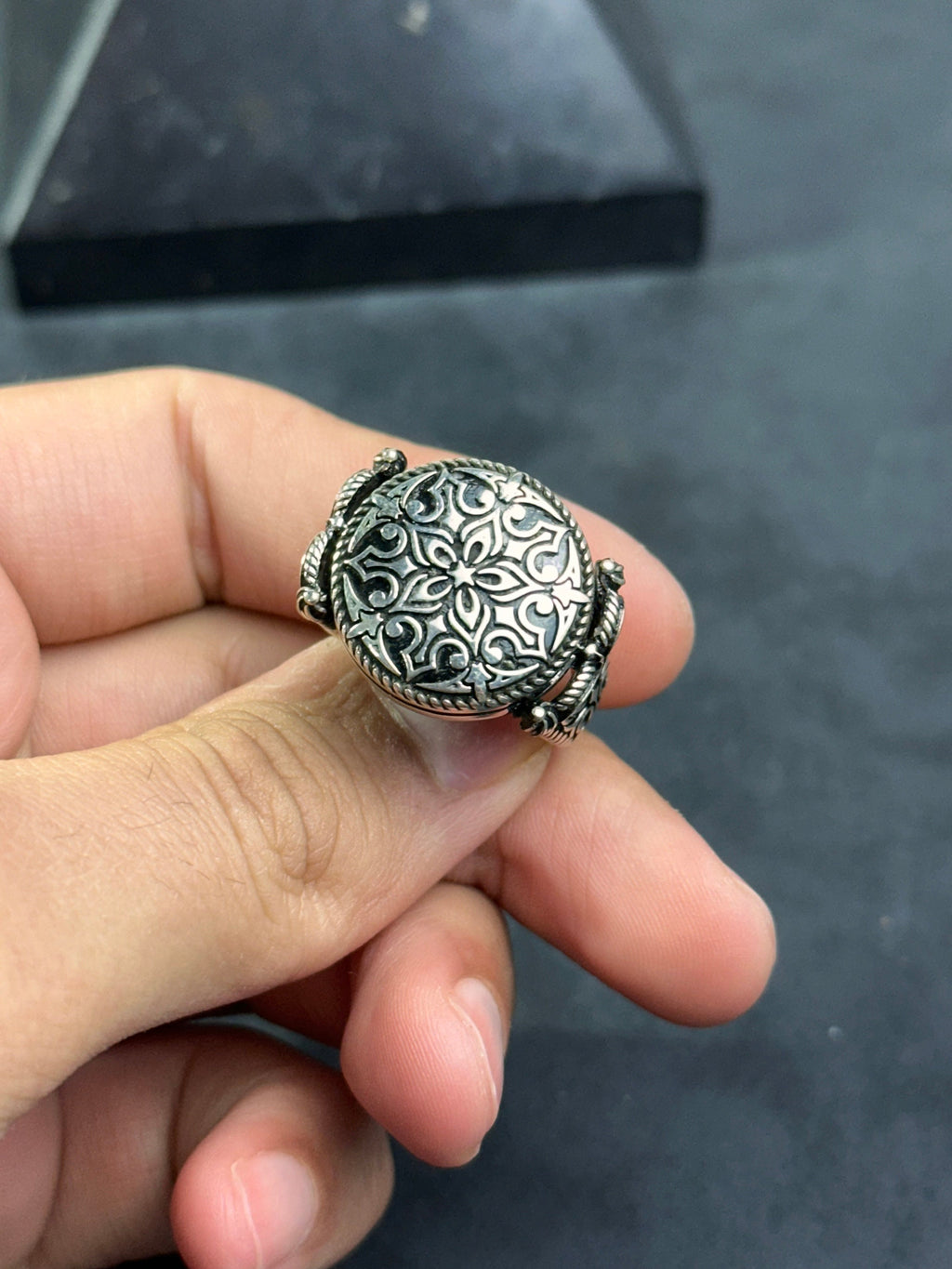 Sterling Silver Ring: Flower Engraving Detail (Dainty Style)