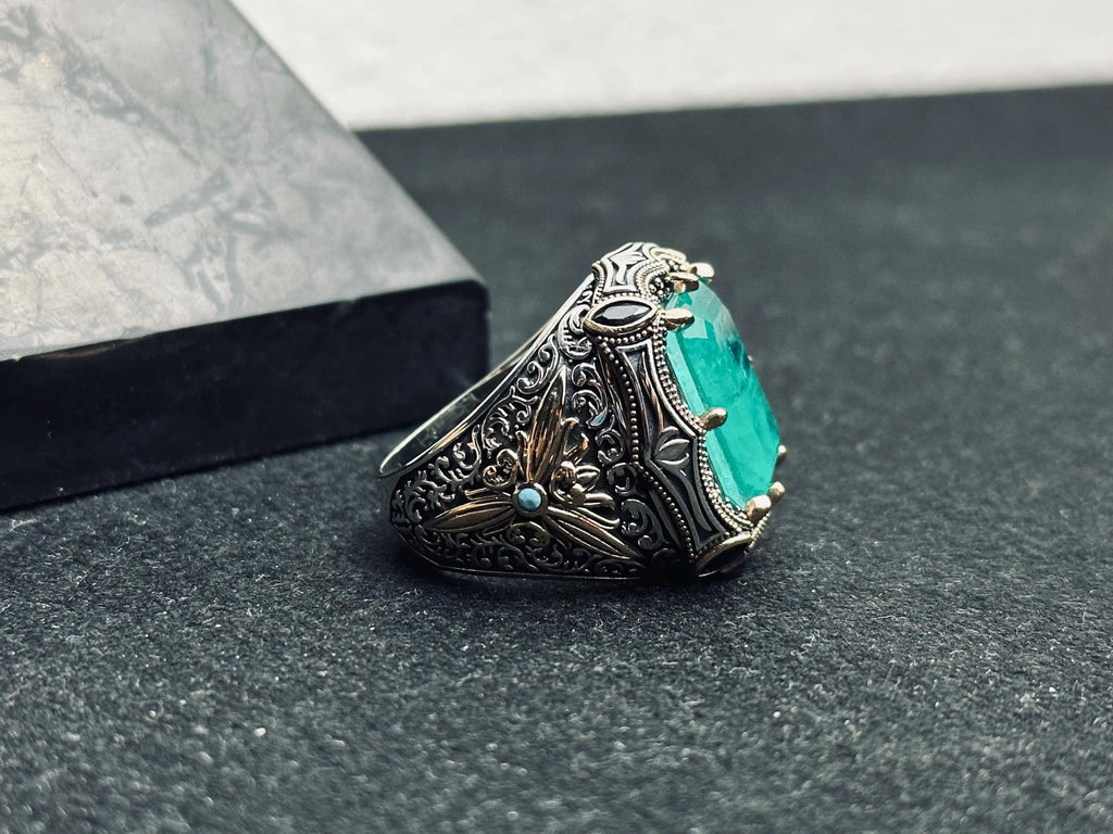 Statement Silver Ring: Turkish Aquamarine Square - Handmade Sterling