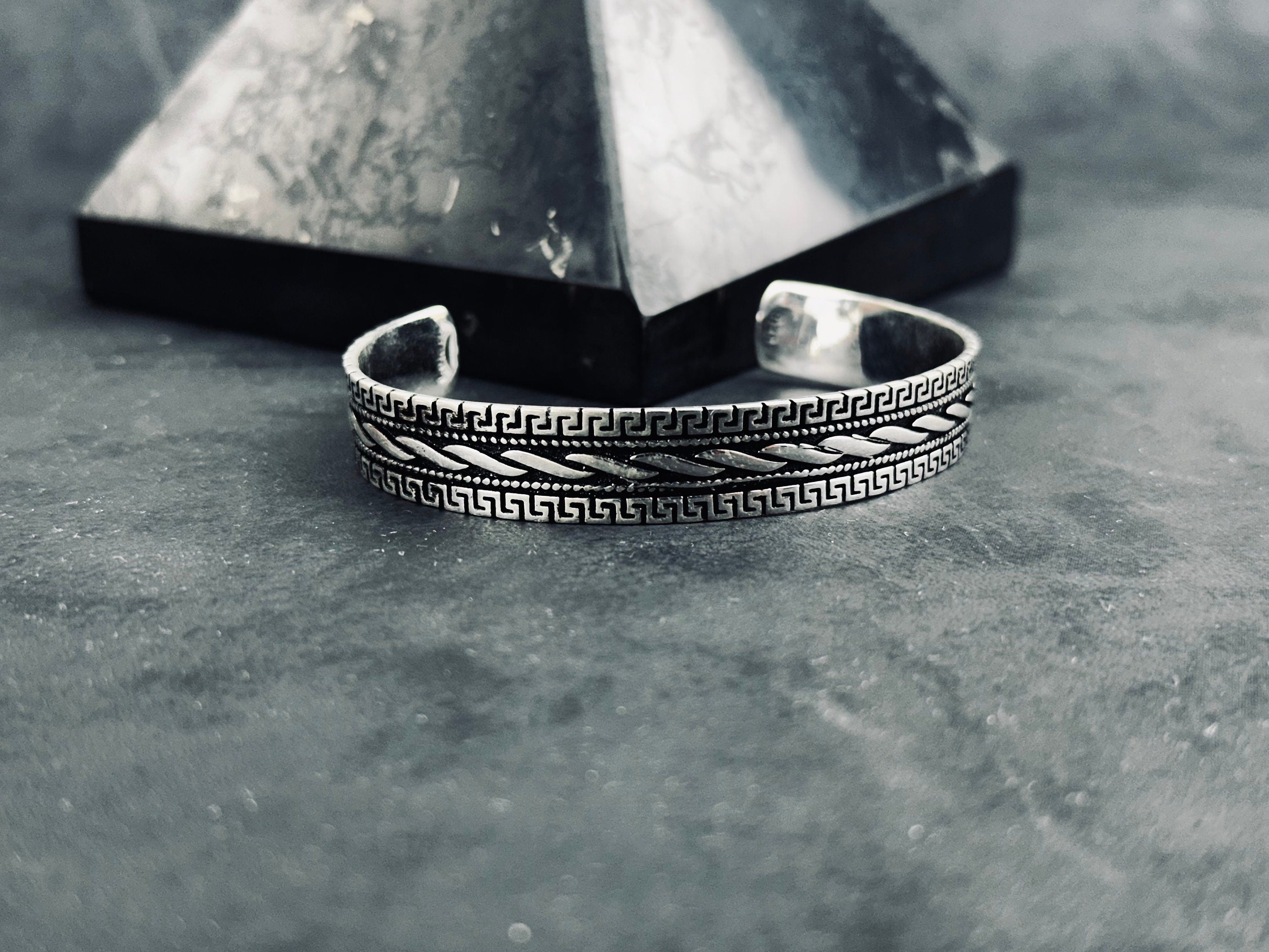 Greek Sterling Silver Cuff Bracelet, Handmade Adjustable (Unisex)