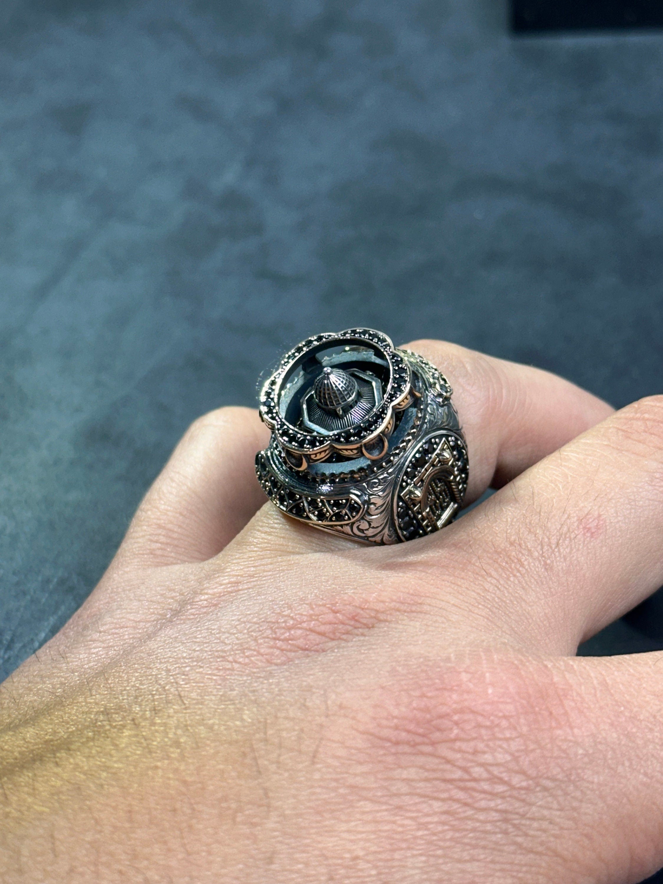 Islamic Sterling Silver Ring, Masjid Al Aqsa Oversized (Handmade)