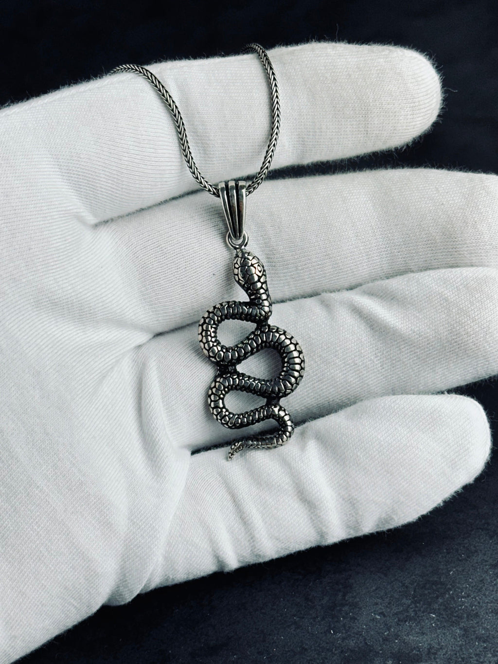 Snake Pendant Necklace: Sterling Silver Handmade - Adjustable Chain