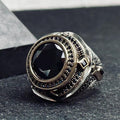 Sterling Silver Men's Ring: Black Zircon Stone (Handmade, Turkish Style)