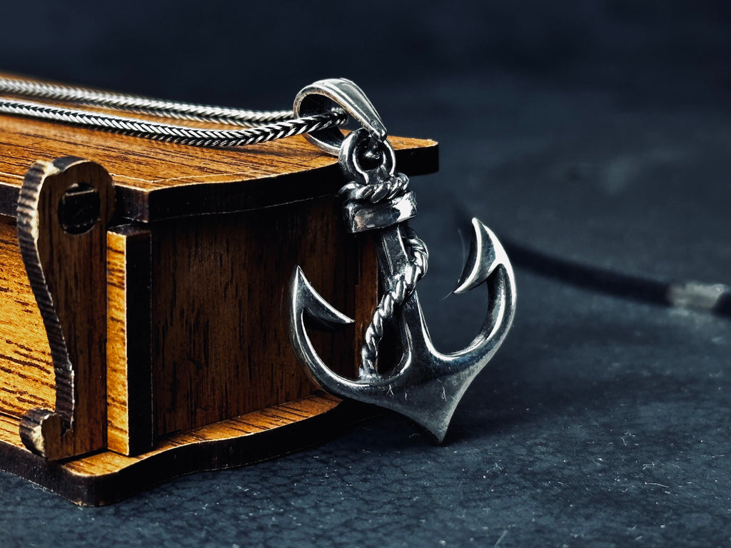 Nautical Silver Necklace, Anchor Pendant (Adjustable Chain Length)