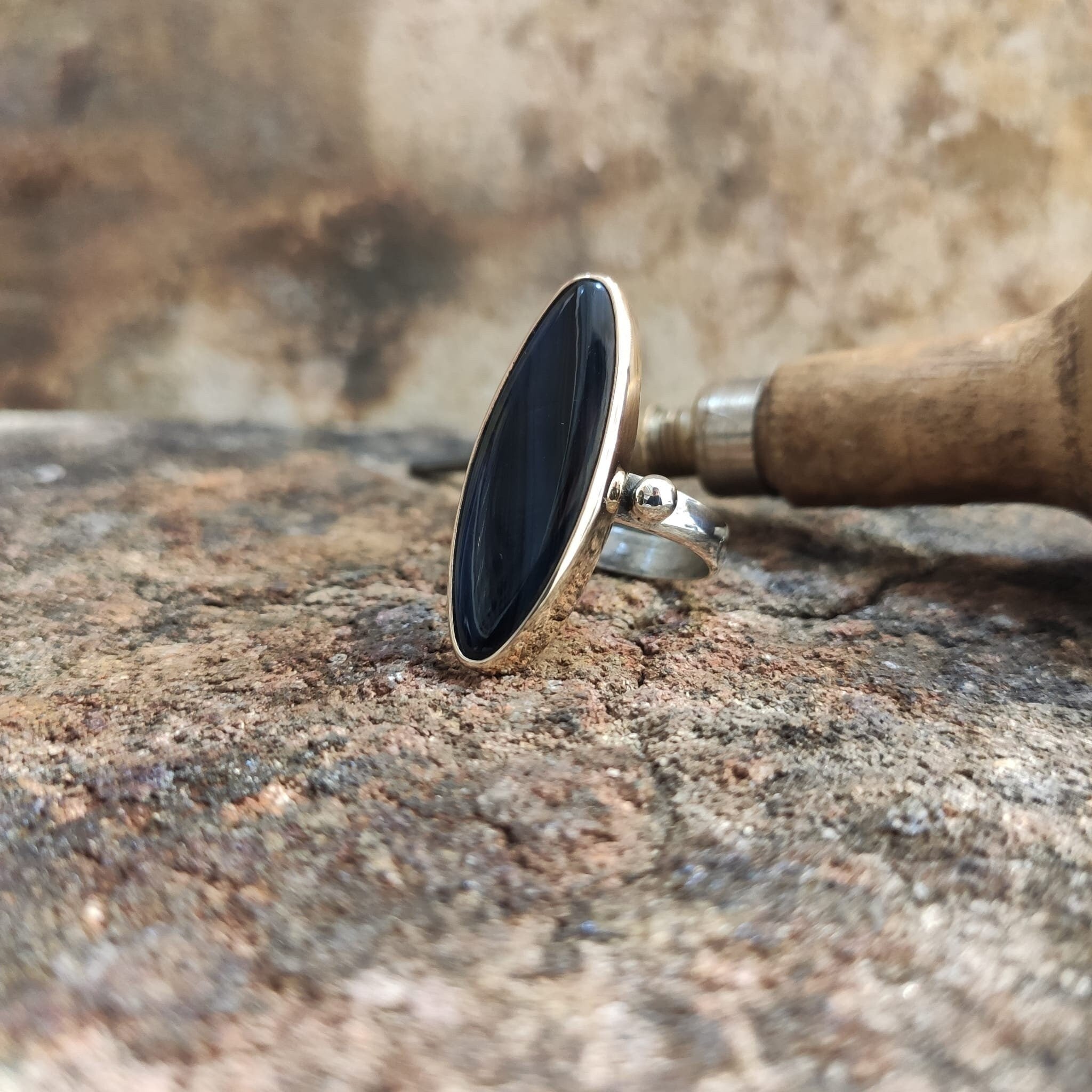 Elegant Black Woman Sterling Silver Ring With Nacre Stone Handmade Jewellery Luxury