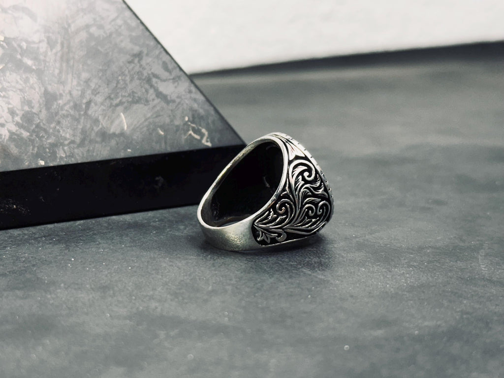 Oxidized Sterling Silver Signet Ring, Hand Cast (Engraved Band)