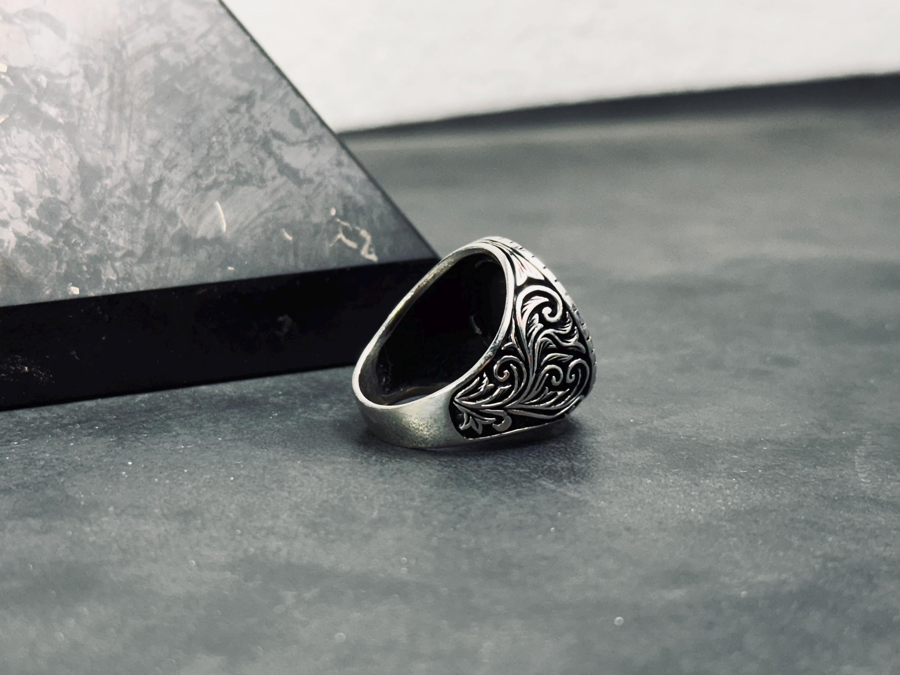 Oxidized Sterling Silver Signet Ring, Hand Cast (Engraved Band)