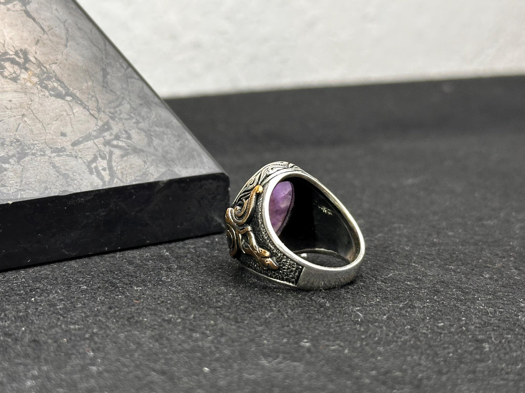 Amethyst Silver Ring - Handmade Men's Gemstone Jewelry