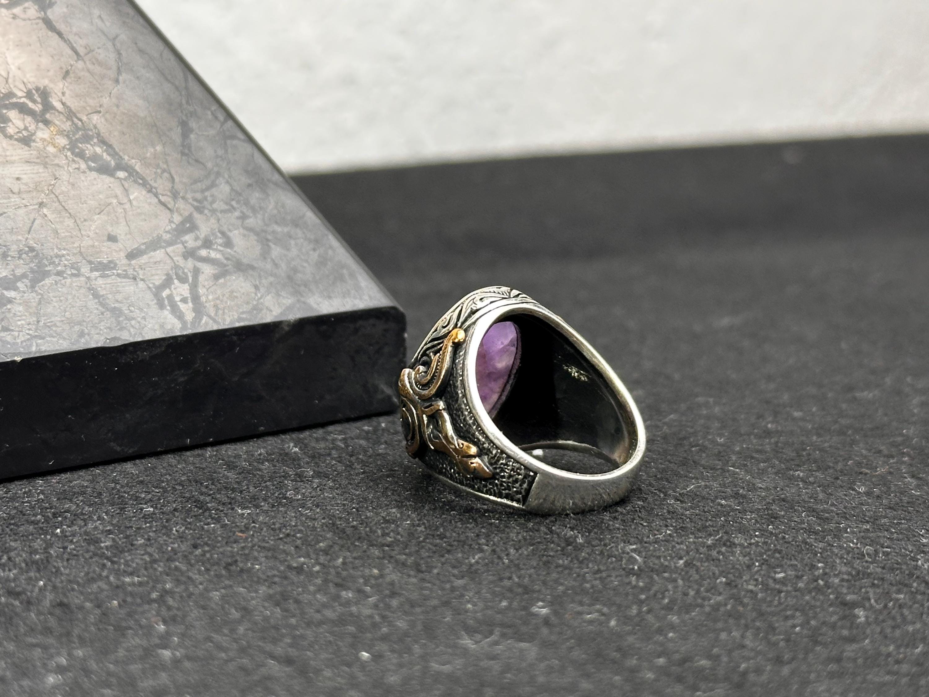 Amethyst Silver Ring - Handmade Men's Gemstone Jewelry