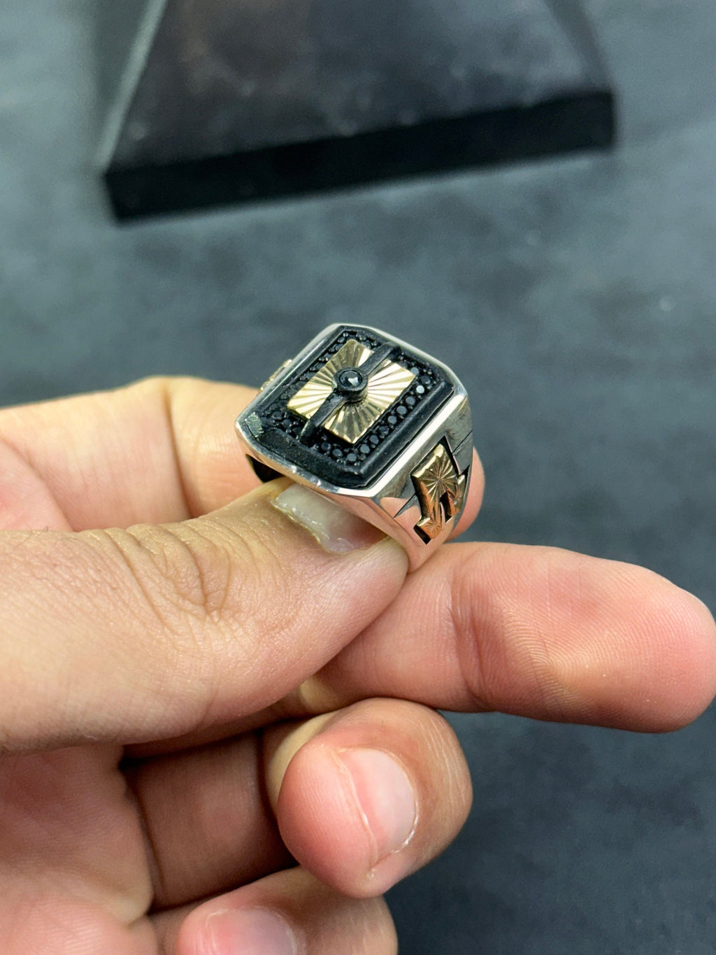 Sunrise Sterling Silver Ring: Square Statement Design (Handmade for Men)