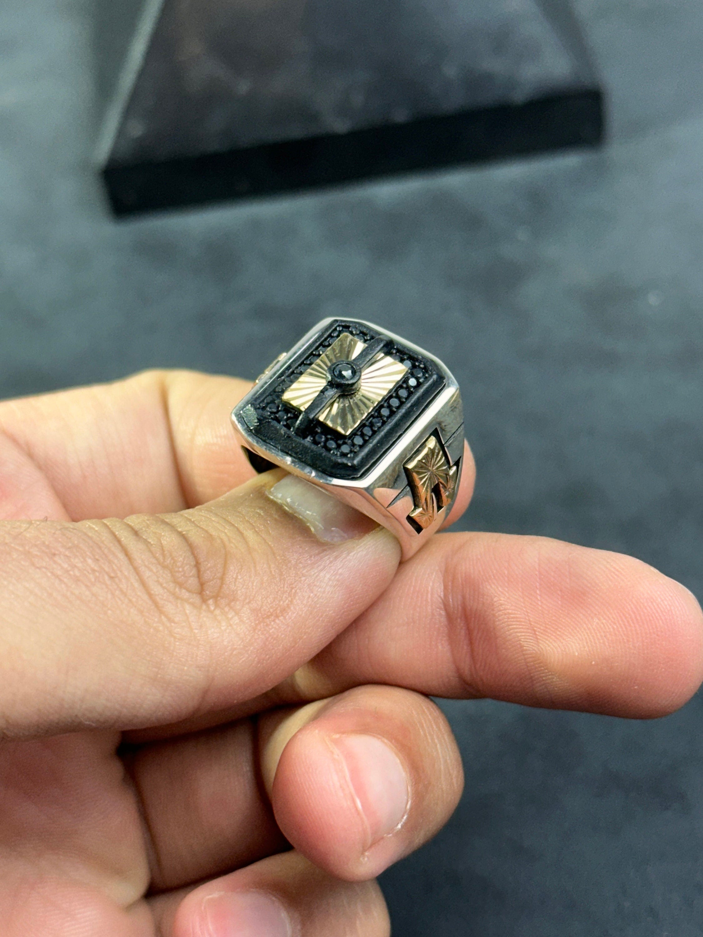 Sunrise Sterling Silver Ring: Square Statement Design (Handmade for Men)