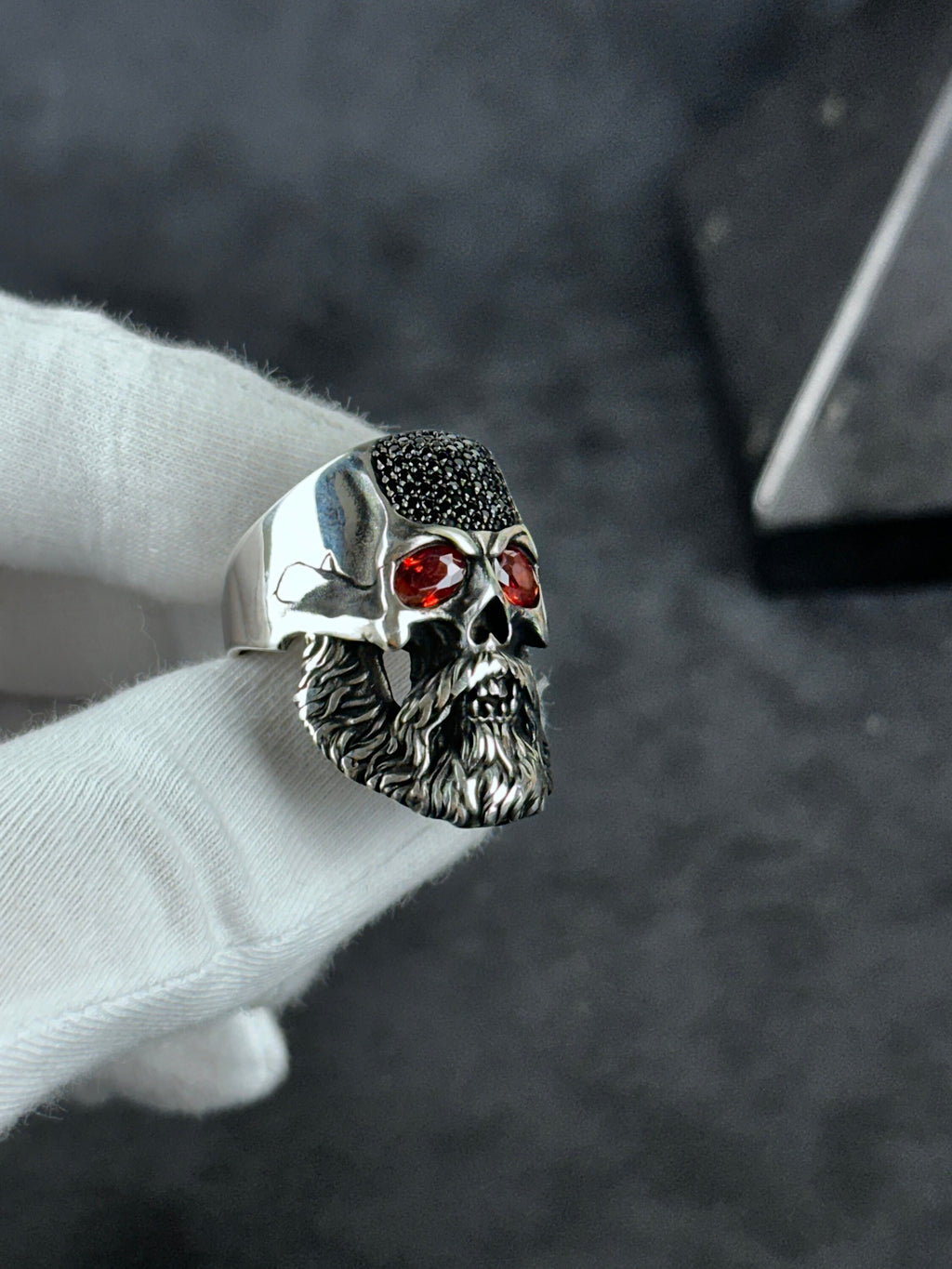Sterling Silver Skull Ring - Gothic Design with Zircon Eyes