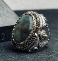 Labradorite Lion Head Ring - Sterling Silver Handmade Statement
