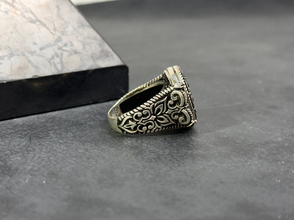 Sterling Silver Ring: Flower Engraving Detail (Dainty Style)