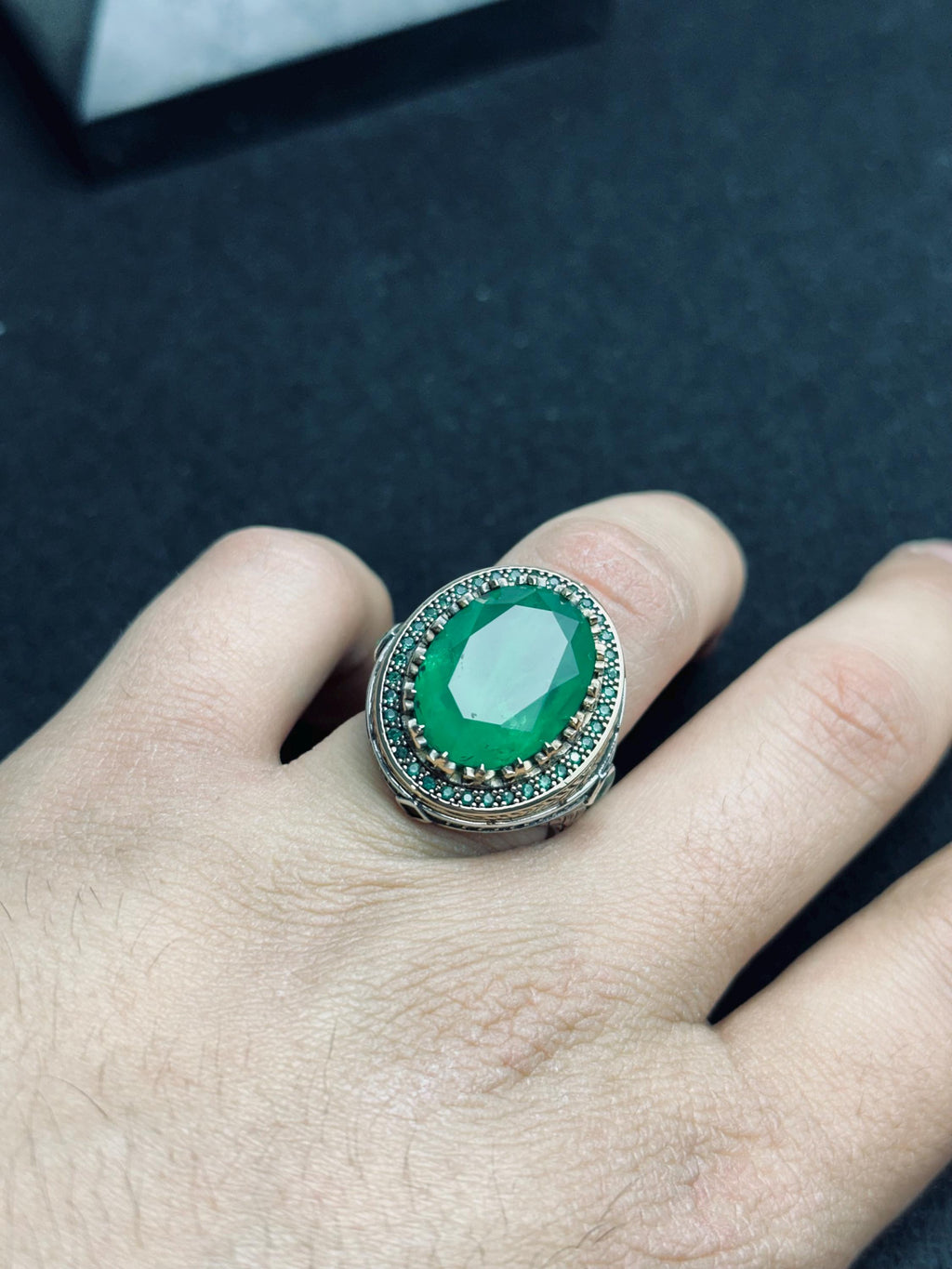Men's Emerald Silver Ring: Handmade Turkish Artisan - Statement Jewelry