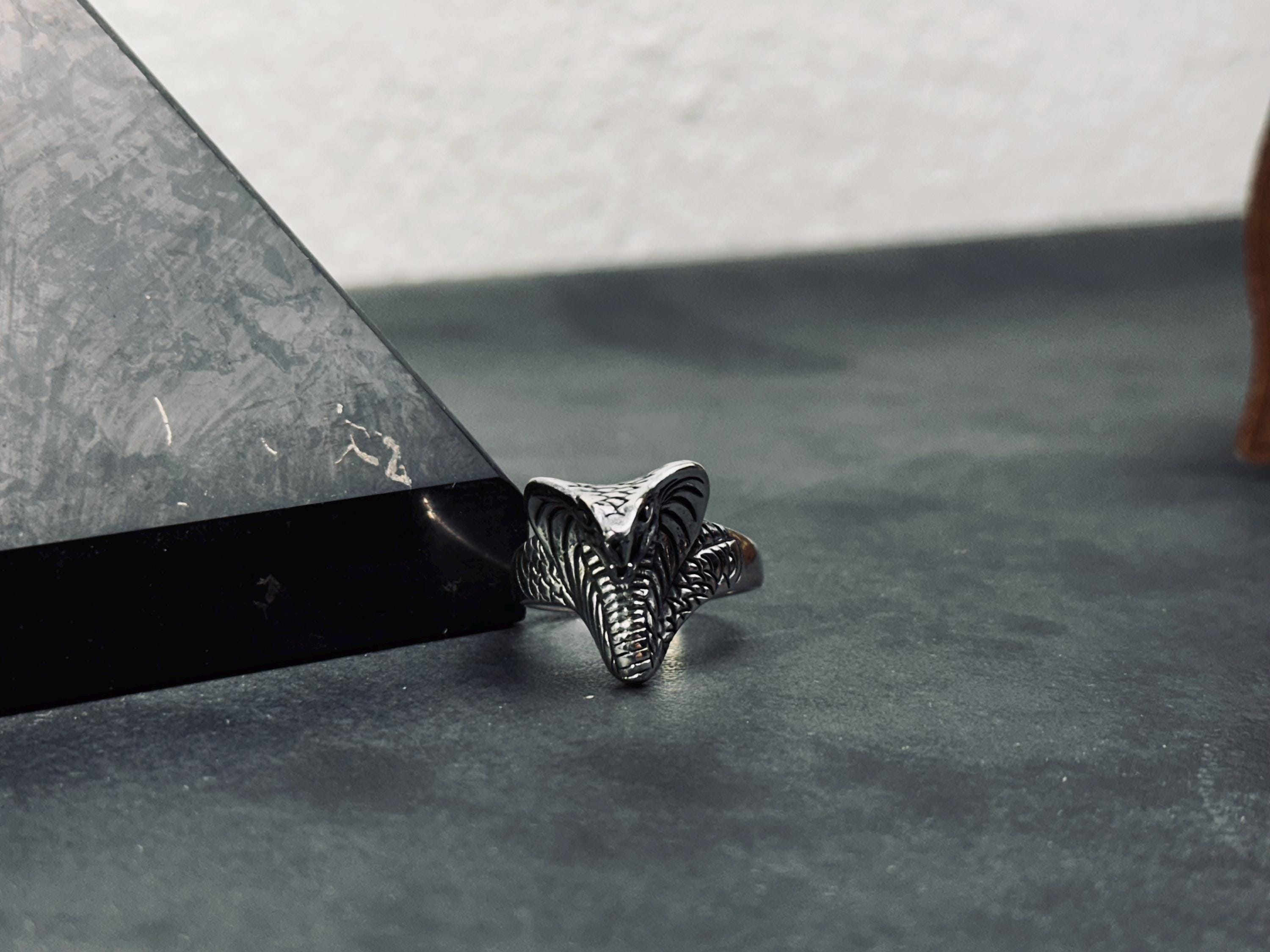 Sterling Silver King Cobra Ring, Snake Head Design (Adjustable)