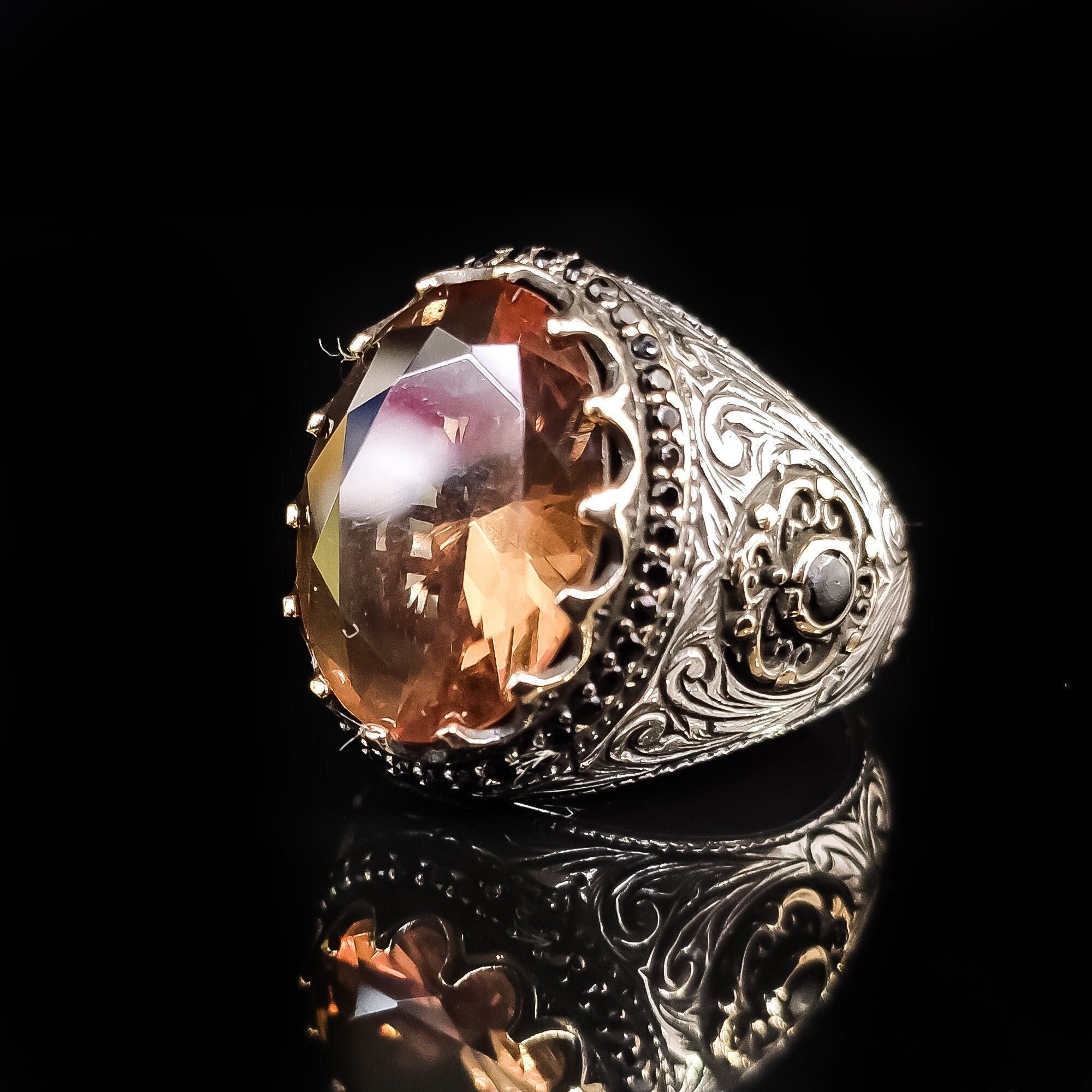 Sterling Silver Ring: Sultanit Gemstone - Handmade Abstract Style