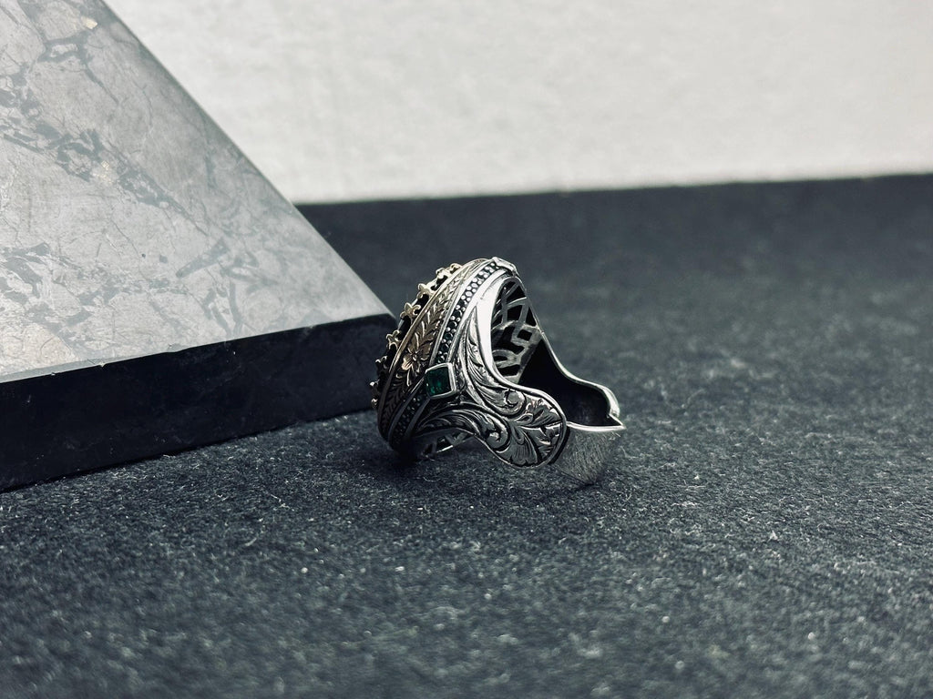 Emerald Statement Ring: Colombian Stone Men's Jewelry (Sterling Silver)