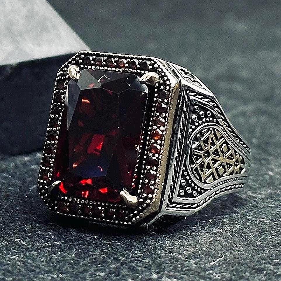 Ruby Signet Ring for Men: Handmade Sterling Silver, Bold Red Gem