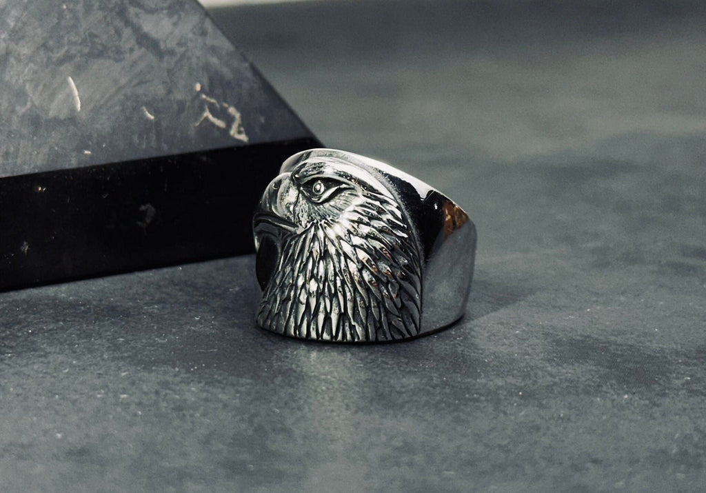 Eagle Statement Ring: Tribal Engraving (Sterling Silver Band)