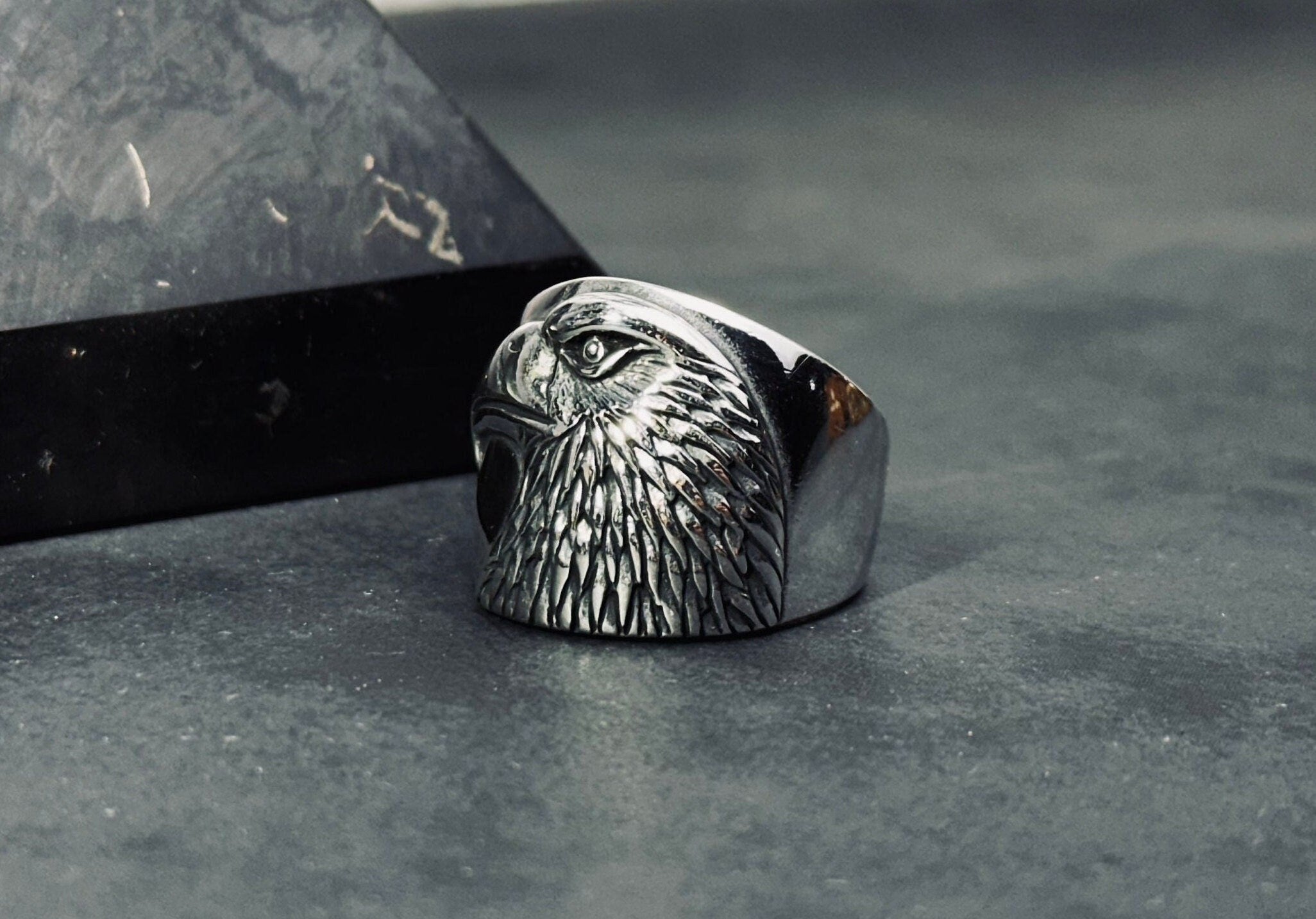 Eagle Statement Ring: Tribal Engraving (Sterling Silver Band)