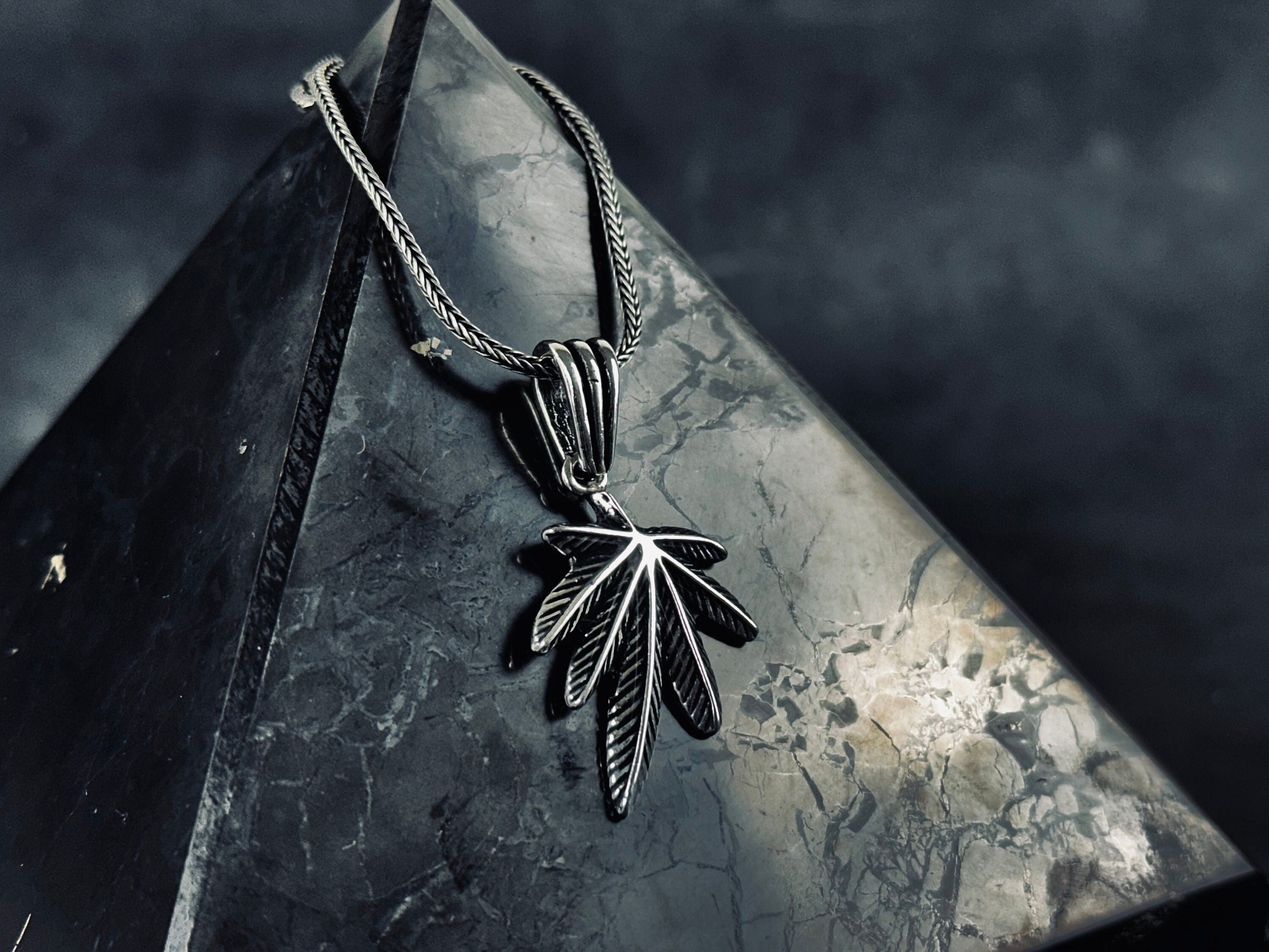 Weed Leaf Pendant Necklace: Silver Cannabis Jewelry (Handmade)