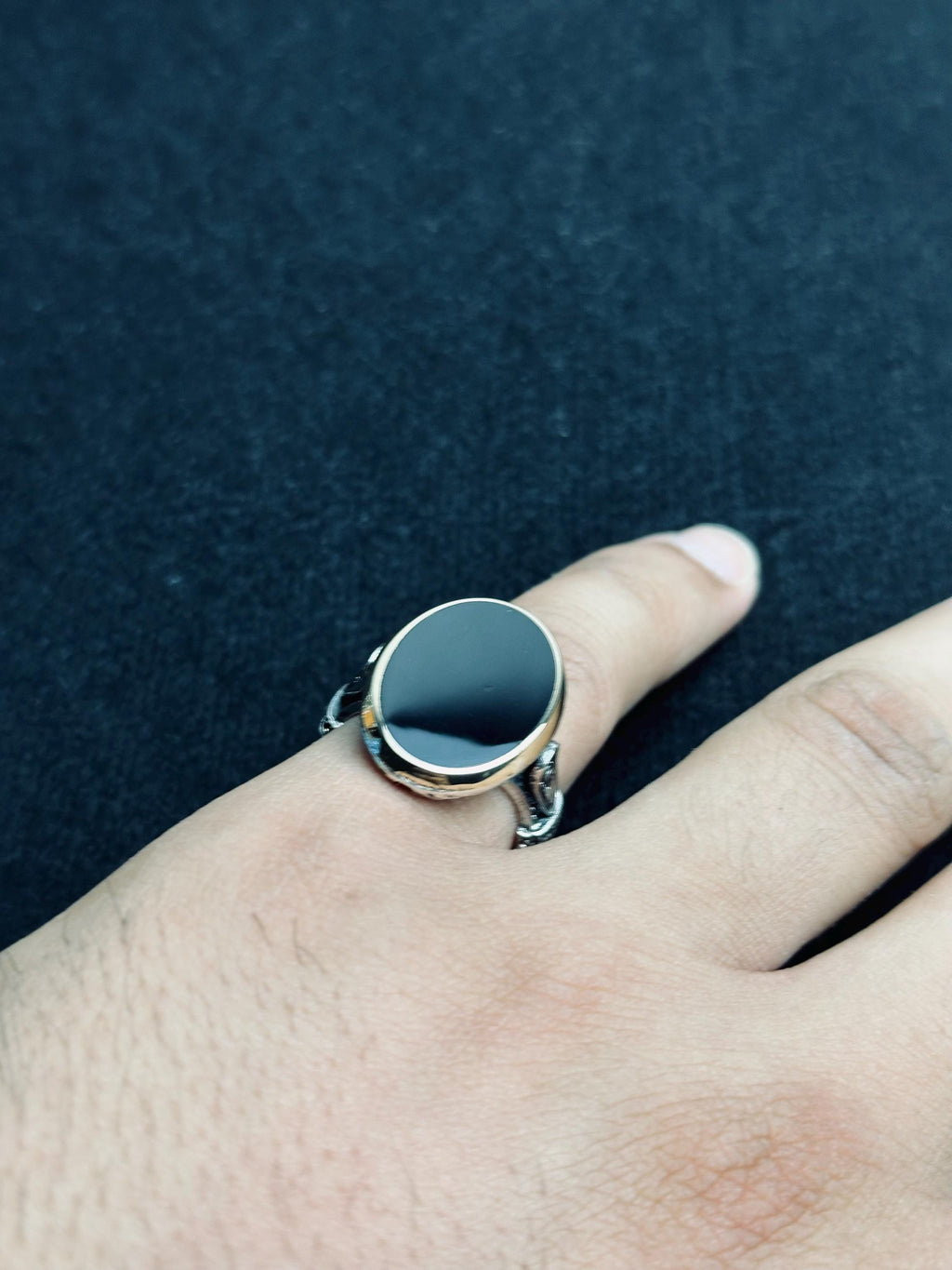 Oval Black Onyx Ring - Handmade Sterling Silver, Unisex Style