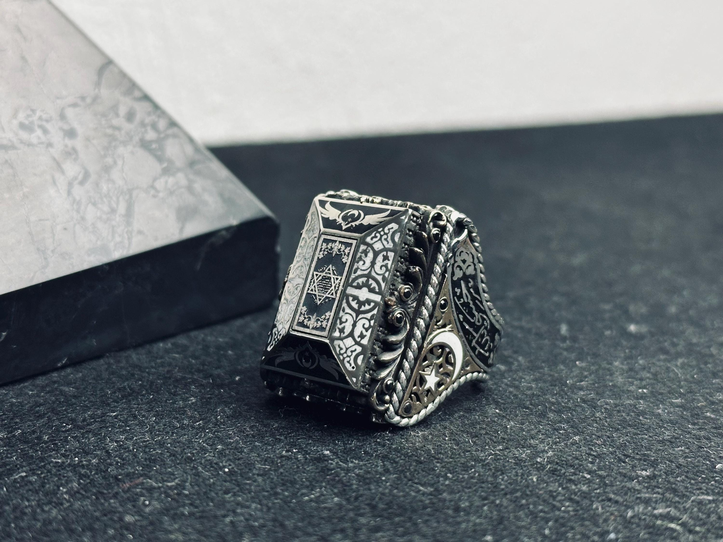 Seal of Solomon Ring, 925 Sterling Silver Square Signet Ring