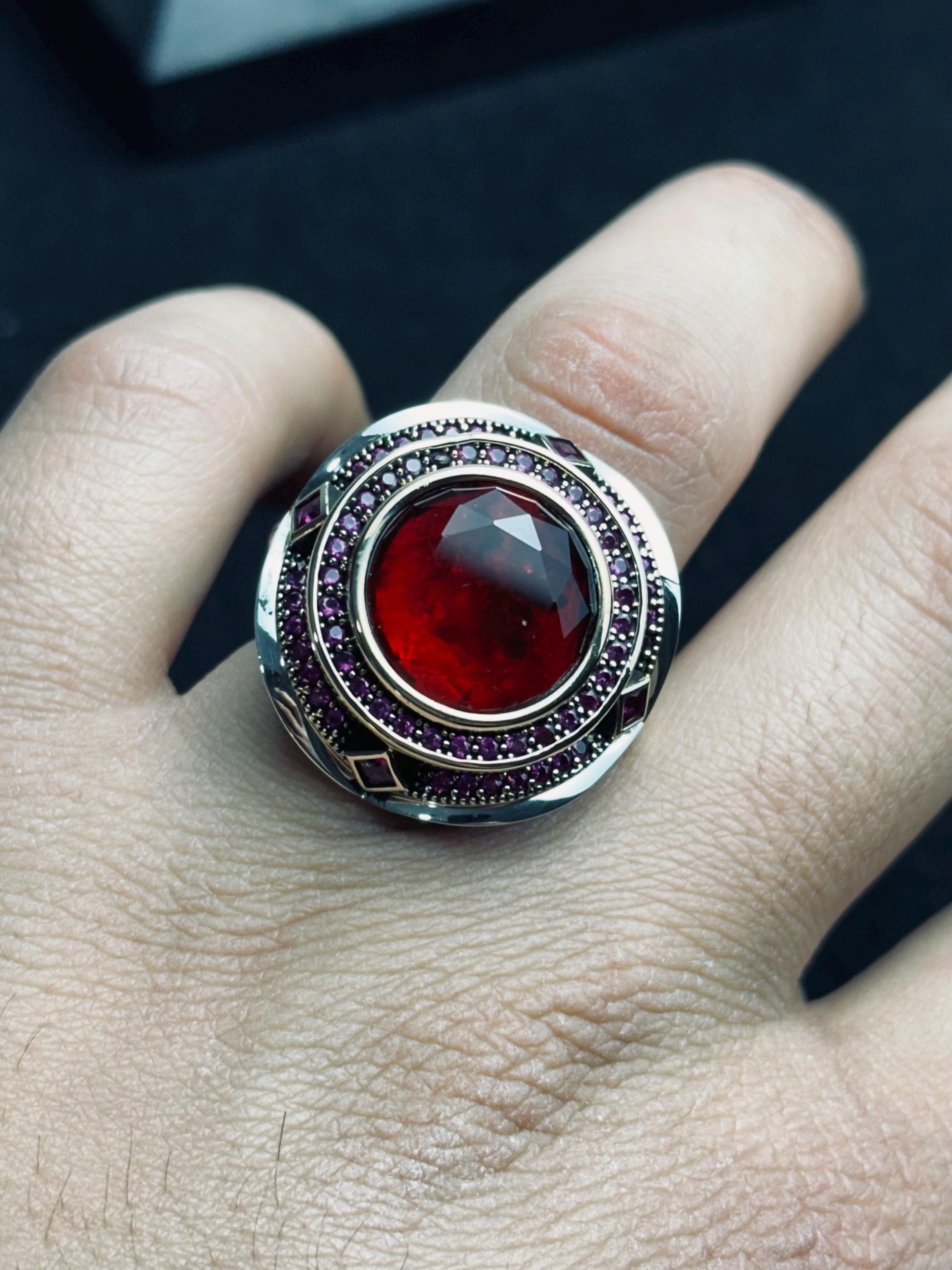 Ottoman Ruby Ring, Sterling Silver for Men (Handcrafted)