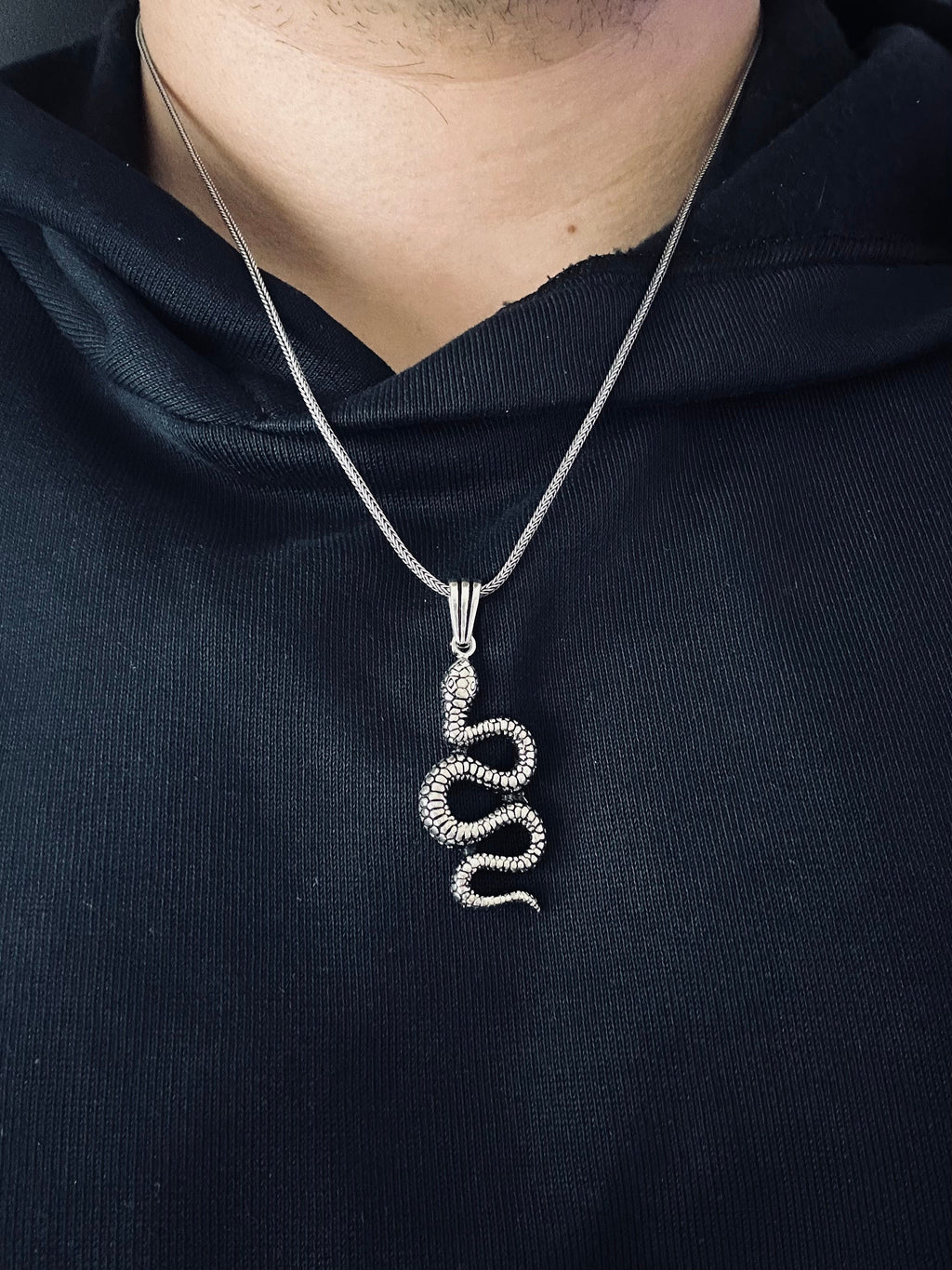 Snake Pendant Necklace: Sterling Silver Handmade - Adjustable Chain