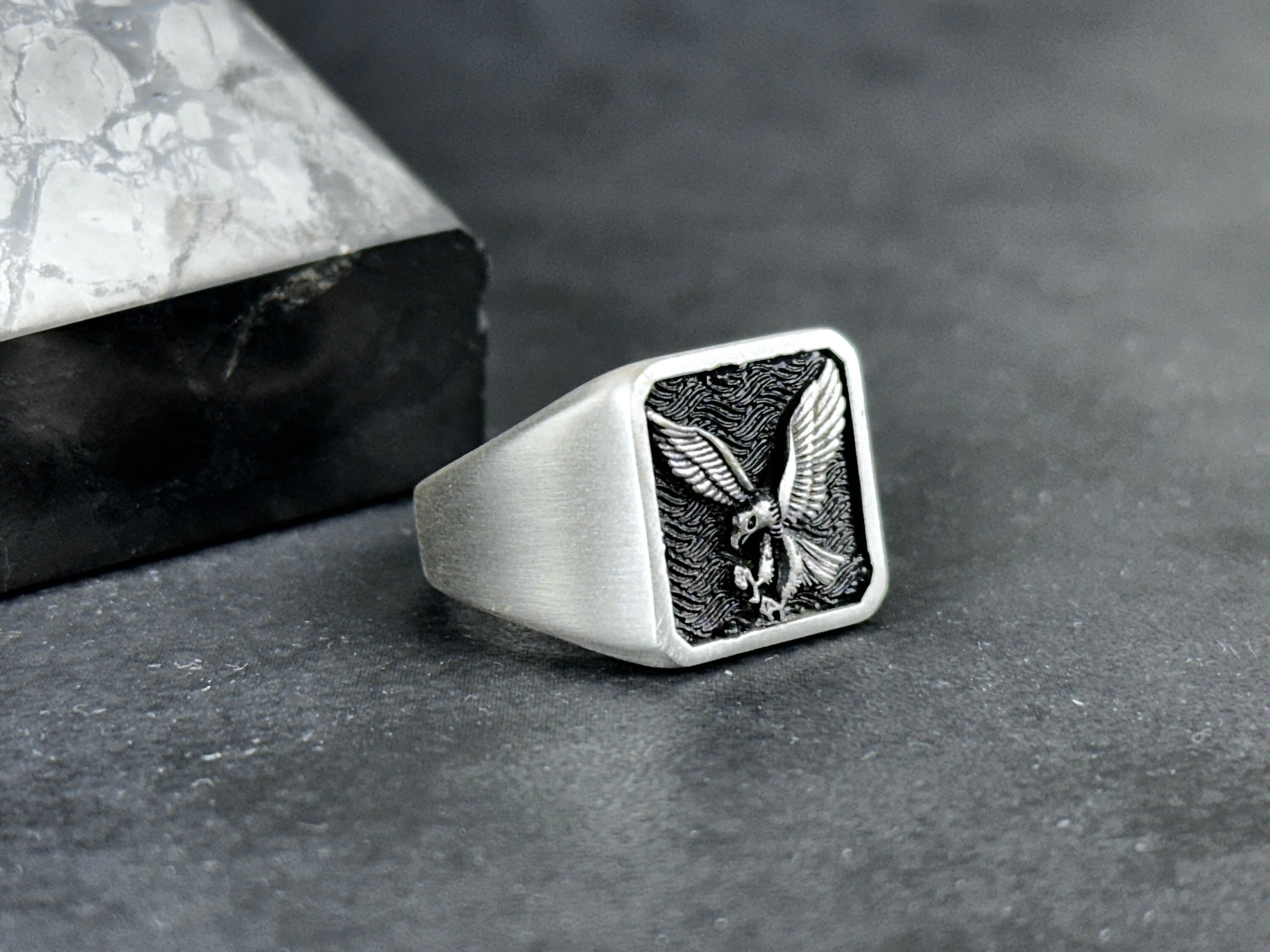 Sterling Silver Eagle Ring: Handmade Men's Statement Accessory