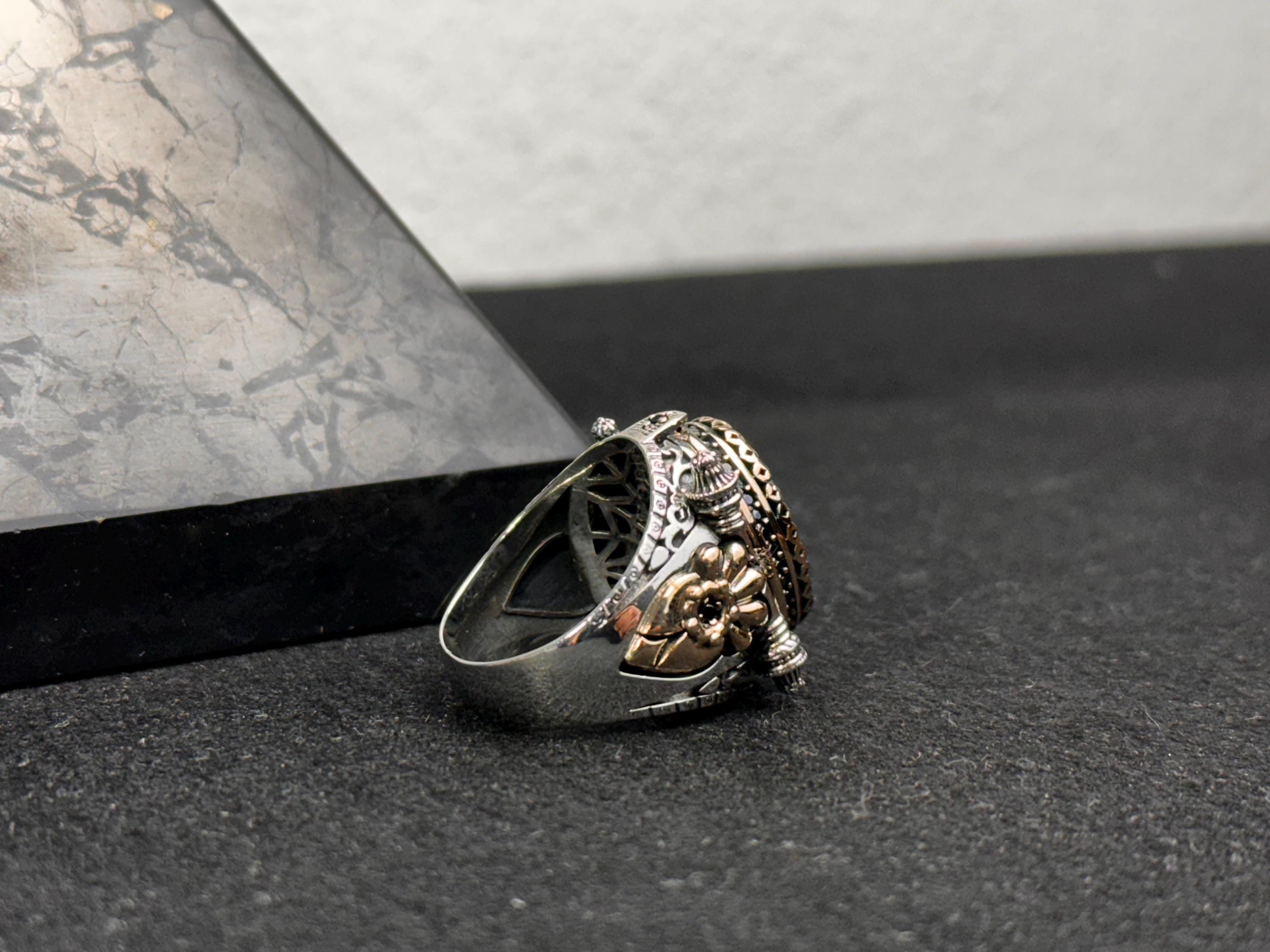 Sterling Silver Men's Ring, Black Zircon Statement (Handmade)