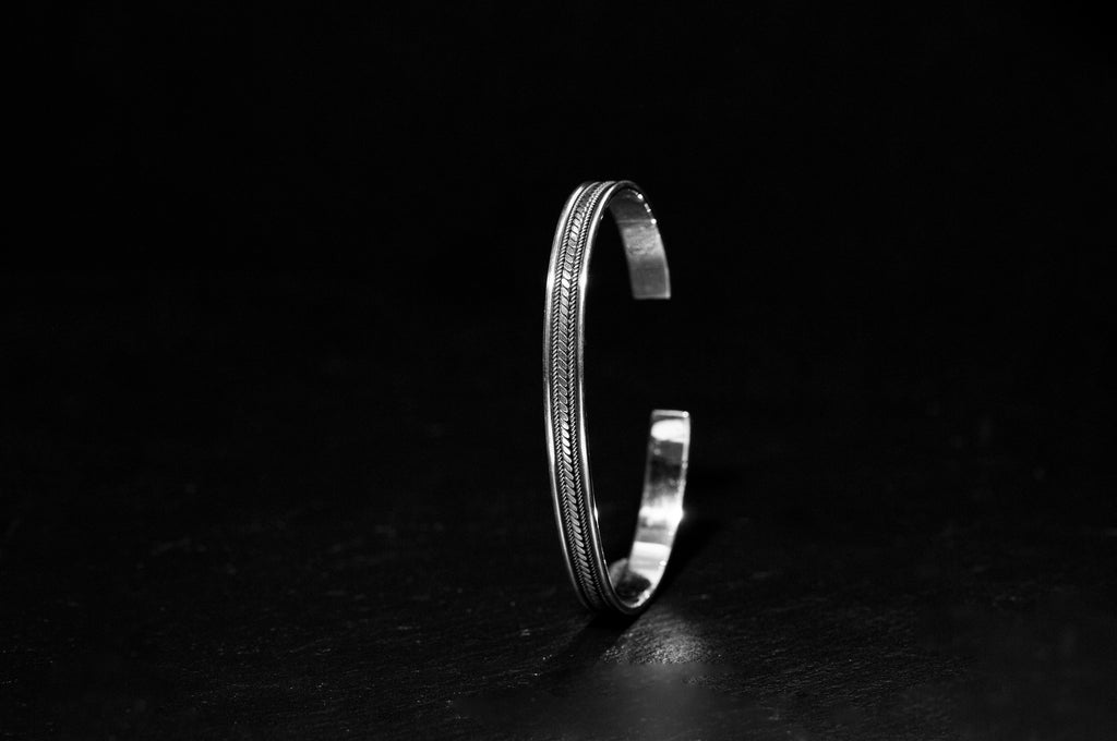 Engraved Sterling Silver Bracelet - Handmade Arabic Cuff Design