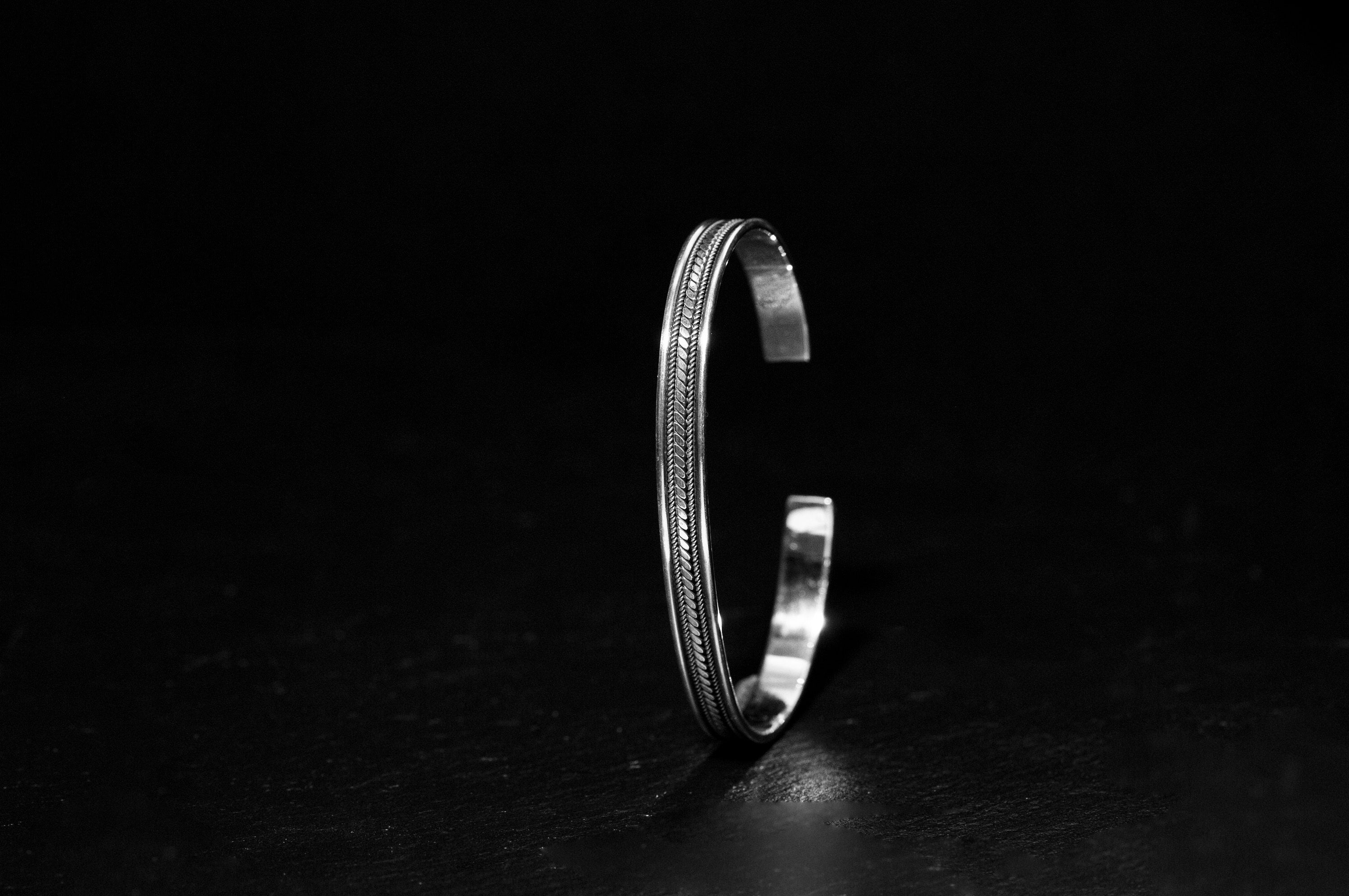 Engraved Sterling Silver Bracelet - Handmade Arabic Cuff Design
