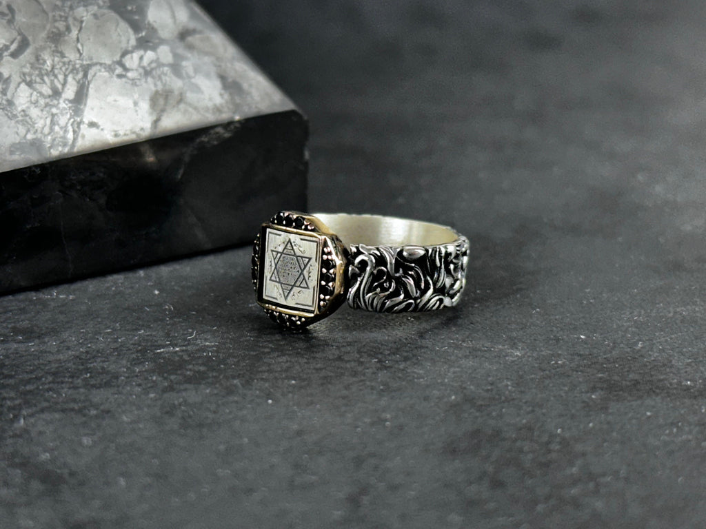 Sterling Silver Solomon Seal Ring - Handmade Adjustable Protection Jewelry
