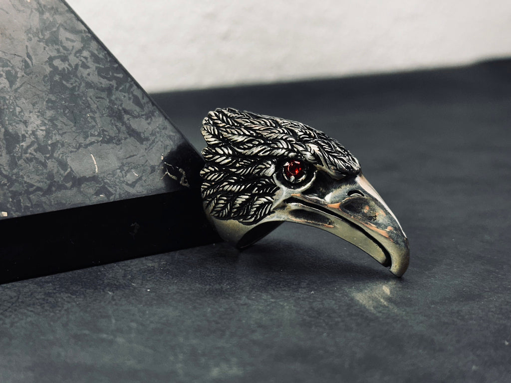 Eagle Head Ring: Large Sterling Silver - Hand-Engraved Detail